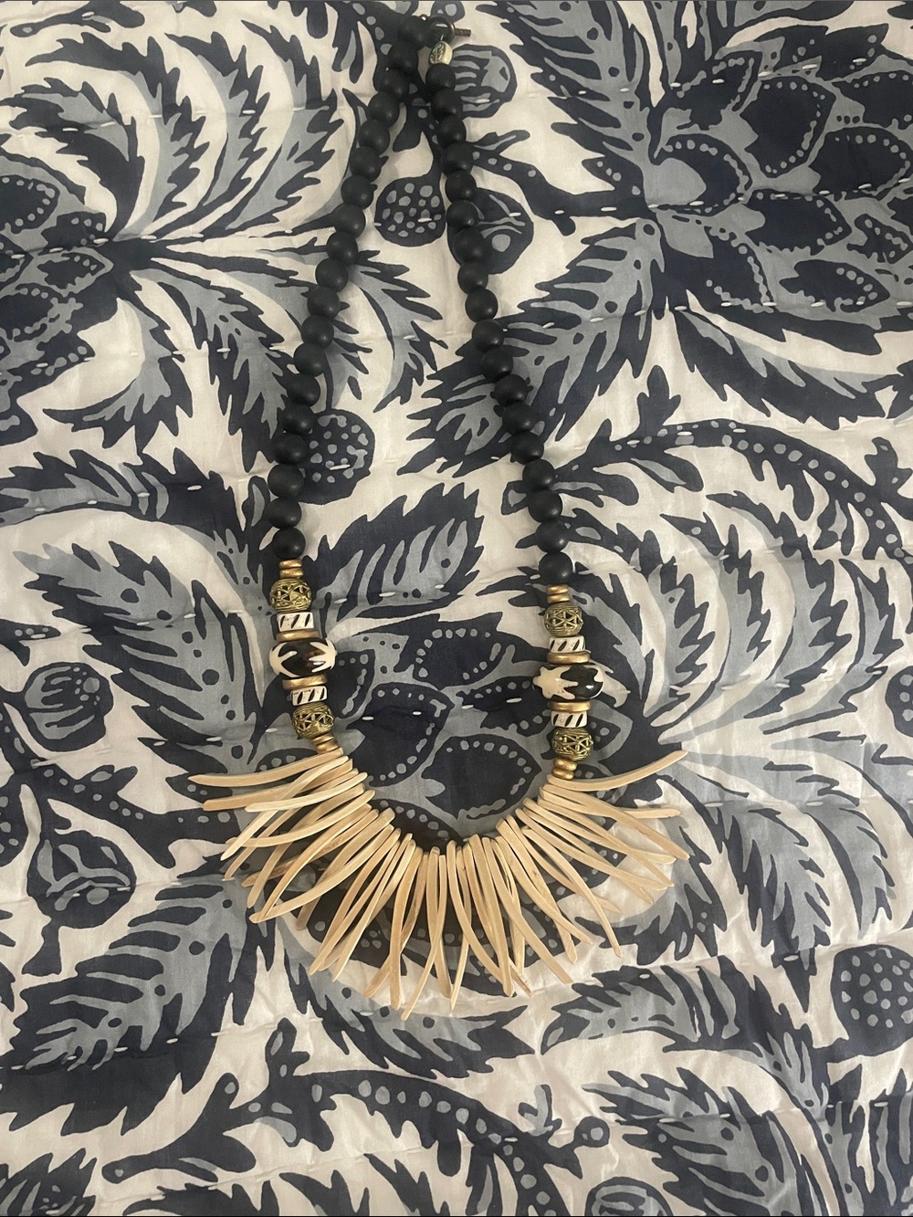 Handcrafted Black and Natural Spike Statement Necklace